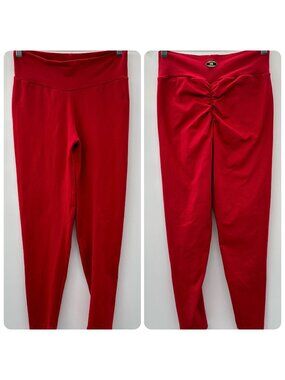 Iris Red High-Waisted Ruched Bottom Enhancing Leggings Size Large
